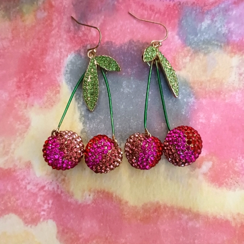 Cherry Crystal Drop Earrings By PIPER K
